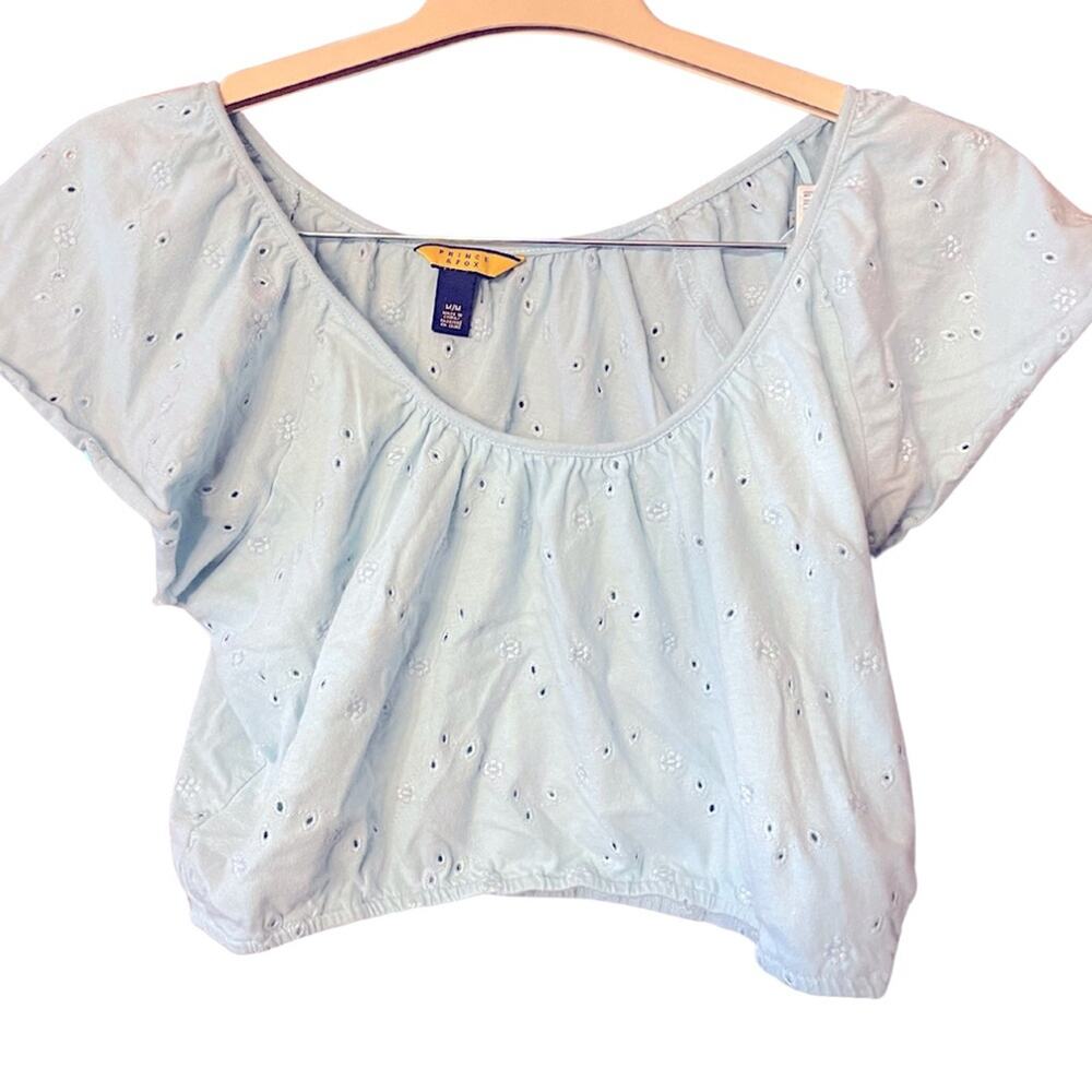 Prince and Fox light blue cropped top. Eyelet detail.  Summer cotton. Size M.